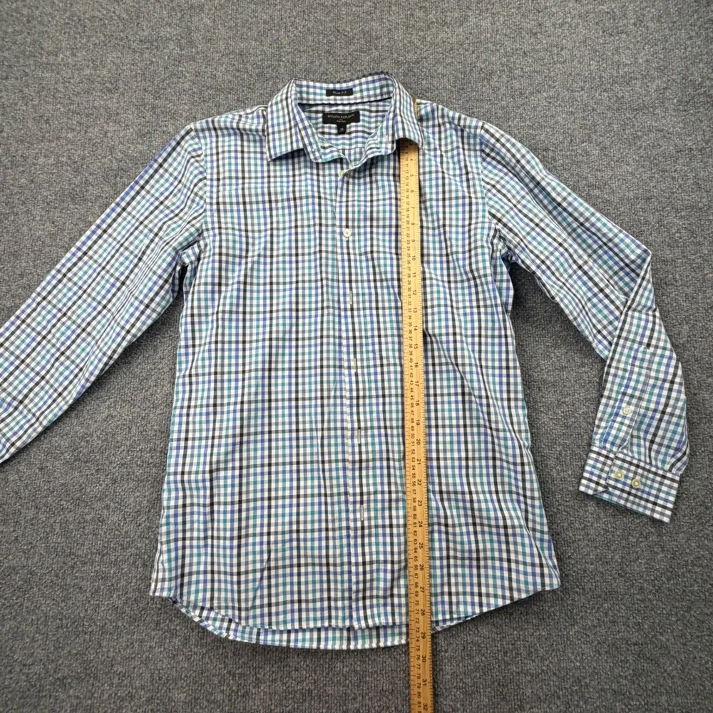 Banana Republic Mens Slim Fit Non-Iron Plaid Button Up Shirt Blue White Size M